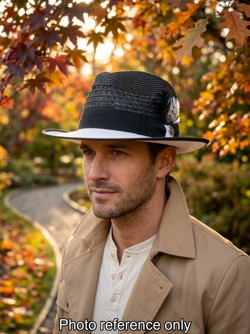 Bruno Capelo Havana Collection Straw Fedora Hat Black/White - Size Medium